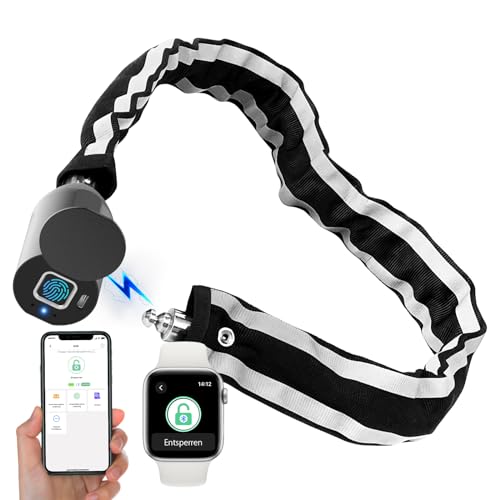 Eseesmart Fingerabdruck Kettenschloss Fahrradschloss Fingerabdruck mit Telefon-App 100CM Länge, Wasserdicht Schlüsselloses Fahrradschloss