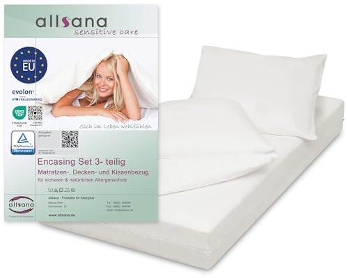 allsana Allergiker Encasing Set 3- teilig | Kissenbezug 80x80 cm + Deckenbezug 135x200 cm + Matratzenbezug 90x200x20 cm | Allergie Bettwäsche | Milbenschutz | allergendichte Zwischenbezüge