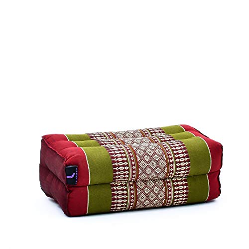 Leewadee Meditationskissen Yoga Block Zubehör Klotz Kissen Ökologisches Naturprodukt Thaikissen Nackenkissen, Kapok, 35 x 18 x 12 cm, Grün Rot