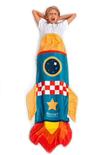 Kanguru Decke, weiche Schlafsackdecke in Weltraumraketenform, tragbare Kuscheldecke zum Hineinschlüpfen, mit Farben und Form eines Space Shuttles, Geschenkidee für Kinder zu Weihnachten Geburtstag