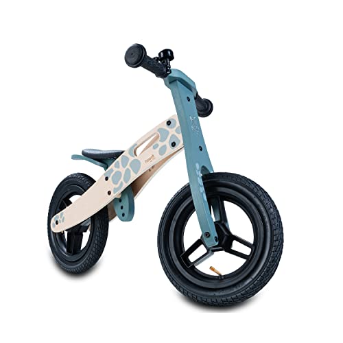 Hauck Laufrad Kinder Balance N Ride, Holz Laufrad ab 2 Jahren bis 20 kg (FSC® Zertifiziert), Sattel höhenverstellbar, Rutschrad mit 12 Zoll Lufträder, Klingel, Tragegriff, ohne Pedal (Turtle)