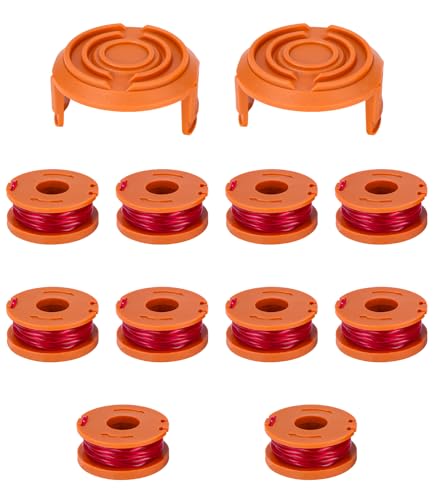 10 Stücke Rasentrimmer Faden für alle 20V Worx Rasentrimmer und 2 Stücke Trimmer Spool Cap,Trimmer Spulenmodell WA0010,Rasentrimmer Spule Für Rasentrimmer kompatibel mit WG163