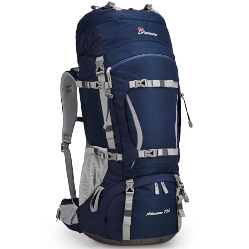 MOUNTAINTOP 70L Trekkingrucksack Innenrahmen Rucksack Wanderrucksack Herren Damen Backpacking Rucksack mit Regenhülle Camping Reisen (Dunkelblau)