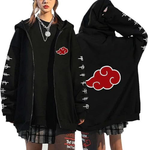 Anime Kleidung Jacke - Y2K Zip Up Hoodie Vintage Gothic Harajuku Kapuzenjacke (Black1,L,L)