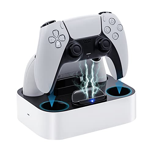 Mcbazel Controller Ladestation für PS5, Doppel-Ladegerät, Schutz gegen Überhitzung, Dreifacher Schutz mit LED-Anzeige für Playstation 5 DualSense Controller, Weiß