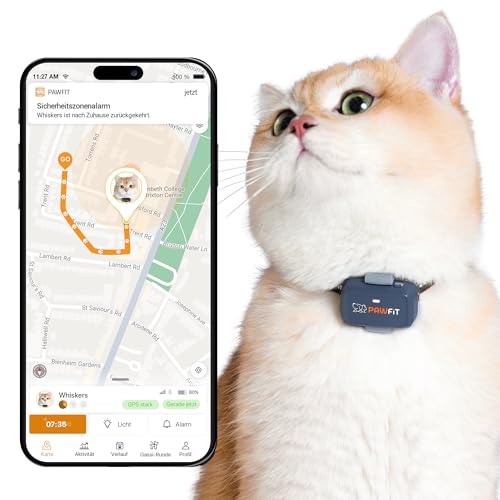 Pawfit Lite for Cats 4g GPS-Tracker | Echtzeit-Tracking | Aktivitätsüberwachung | Standortverlauf | unbegrenzte Reichweite | Sicherheitshalsband enthalten | Anthrazit