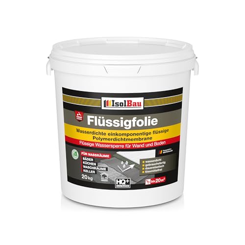 Isolbau Flüssigfolie 20kg - Dichtfolie für Bad, Dusche & Küche - für Wand & Boden - Lösemittelfreie, wasserdichte Abdichtung Dichtmasse - Badabdichtung