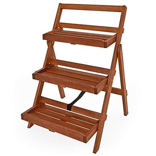Casaria® Blumentreppe 80x60x56cm FSC®-zertifiziert Akazie 3stufig Massiv Garten Balkon Pflanzentreppe Blumenregal Blumenleiter Regal Holz Braun