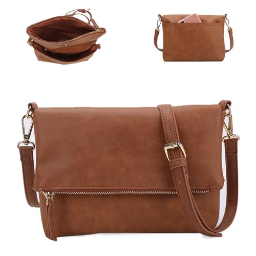 Gladdon Umhängetasche damen,Schultertasche mit Reißverschluss, Crossbody Tasche, Leder Handtasche Klein, Daypack…