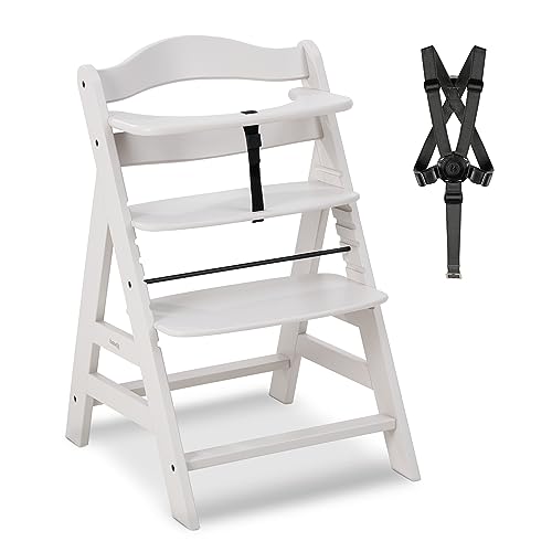 hauck Hochstuhl Alpha+ für Kinder ab 6 Monaten bis 90 kg, inkl. Schutzbügel, 5-Punkt-Gurt & Schrittgurt, mitwachsender Kinderhochstuhl aus FSC® zertifiziertem Buchenholz (Creme)