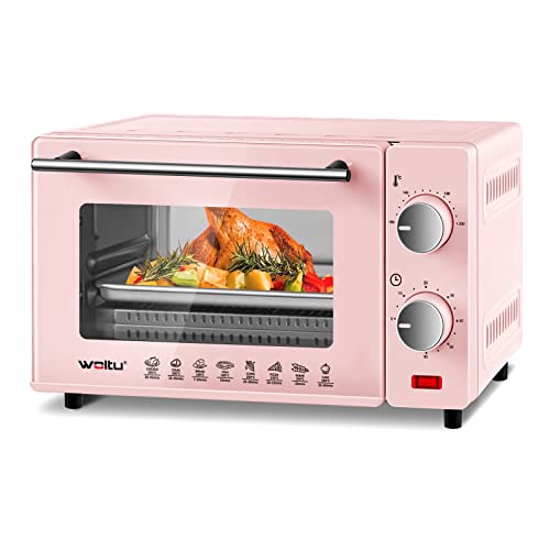WOLTU Minibackofen 10 Liter, 650 Watt Toasterofen, kleiner elektrischer Backofen, 100-230 °C, 60 Min., Ober- und Unterhitze, mit Backblech Grillrost Entnahmegriff, Rosa