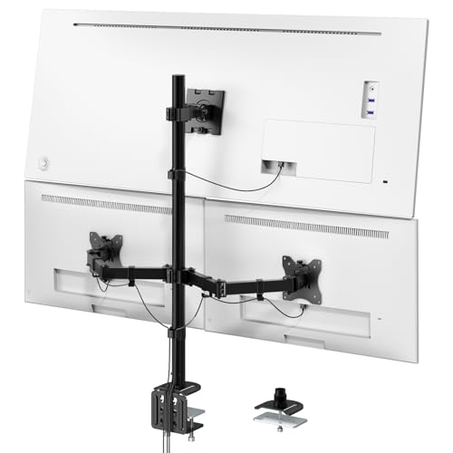 Monitor Halterung 3-Monitore für Max up to 1x49'' und 2x32'' Bildschirm, 80cm Stange Monitor Tischhalterung, Schwenkbar Neigbar Höhenverstellbar, VESA 75x75/100x100, Schwarz