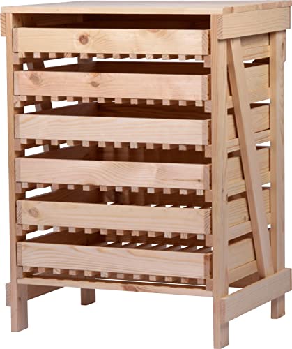 dobar® Green Label 29024FSCe Apfelstiege mit 6 Schubladen | Obsthorde aus Massivholz | Vorratsregal für Lebensmittel | Apfelkiste | Obstkiste | 51 x 40,5 x 70,5 cm | Massiv Kiefer Natur