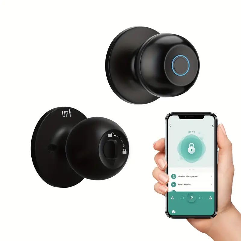 Smart Door knob, Elektronisches Türschloss, Fingerabdruck-Türknopf mit App-Steuerung, Biometrisches Türschloss, für Schlafzimmer、Wohnungen、Büros、Hotels