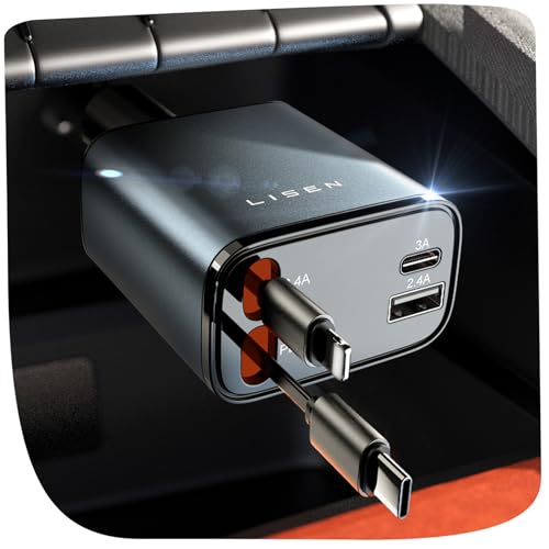 LISEN 4 in 1 Zigarettenanzünder USB C 69W Auto Ladegerät 12V Adapter, Geschenke für Männer Frauen, Auto Zubehör Innenraum Organizer, Camping Zubehör Car Gadget Accessoires für iPhone 16 Pro Max