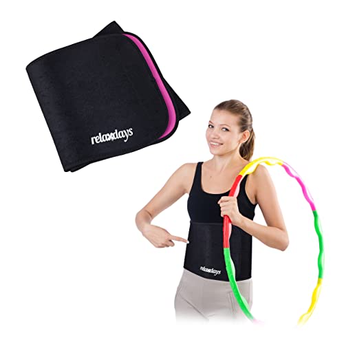 Relaxdays Bauchweggürtel Hula Hoop, 110cm, Neopren, Fitnessgürtel Damen, mit Klettverschluss, Bauchgürtel, schwarz/pink