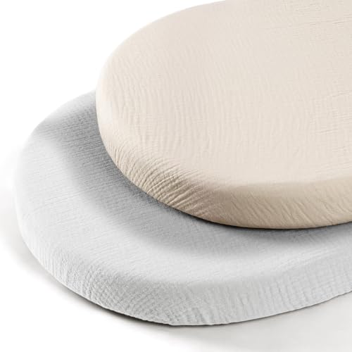 lulumoon 2er Set Musselin-Baumwolle Spannbettlaken: Kinderwagen Bettlaken Stubenwagen Matratzenbezug für Babybett und Beistellbett 90x40 cm (Grau Creme)