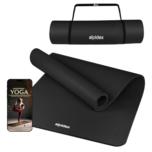 ALPIDEX Yogamatte Extra Dick 1,5 cm Gymnastikmatte 3 Größen E-Book rutschfest Phthalatfrei Fitness Matte Turnen Pilates Sport Physio HIIT Yoga Trainingsmatte Isomatte, Black, 190 x 60 x 1.5 cm