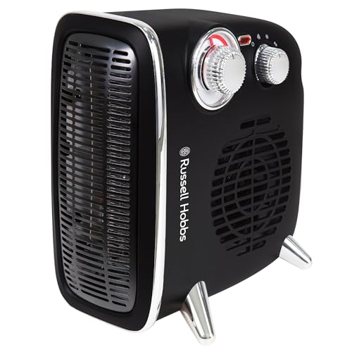 Russell Hobbs 1800 W/1,8KW Elektrische Heizung, Retro Horizontal/Vertikale Heizlüfter in Schwarz mit Einstellbarem Thermostat, 2 Heizstufen, 20m ² Raumgröße, Dial Control, RHRETHFH1001B