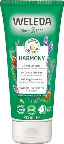 WELEDA Bio Harmony Duschgel vegan - Naturkosmetik Aroma Shower Duschseife für Frauen & Männer mit Tanne / Lavandin Duft, Natürliche Hautpflege Dusche zur Reinigung von Gesicht & Körper (1x 200ml)