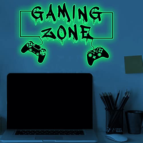 YEELIKE Gamer Wandtattoo Jugendzimmer Junge Selbstklebend Leuchtsticker Gaming Kinderzimmer Wandtattoo Game ZoneWandbild für Schlafzimmer DIY Dekoration Geeignet Wanddekoration