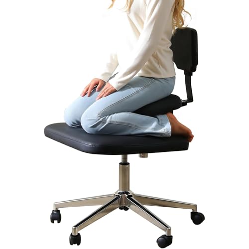 MallCreaty Meditationsstuhl für Büro oder Zuhause, Kniestuhl mit Lendenwirbelstütze und verstellbarem Neigungswinkel, Yogastuhl ADHD Stuhl für Erwachsene (Schwarz)