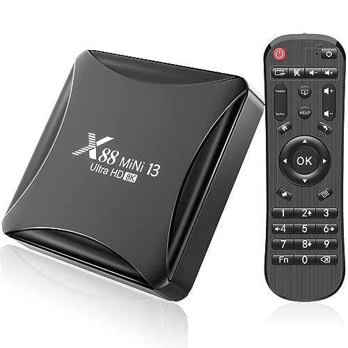 Android TV Box 13.0, Android Box 4GB RAM 32GB ROM RK3528 Quad-Core 64bit Cortex-A53 Support 2.4/5.0GHz dual-Band Wi-Fi 10/100M Ethernet USB 2.0 HD 8K