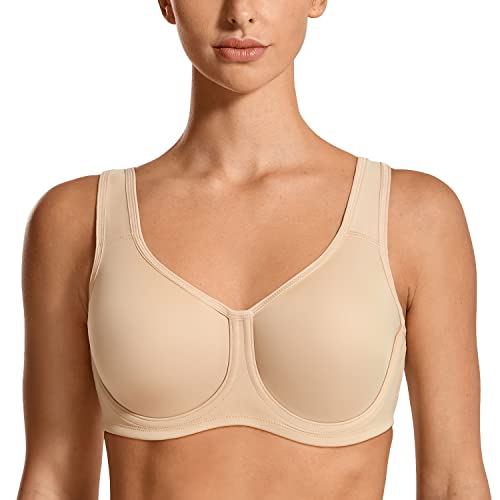 SYROKAN Damen Starker Halt Sports BH Große Brüste mit Bügel für Große Größen Beige 80H