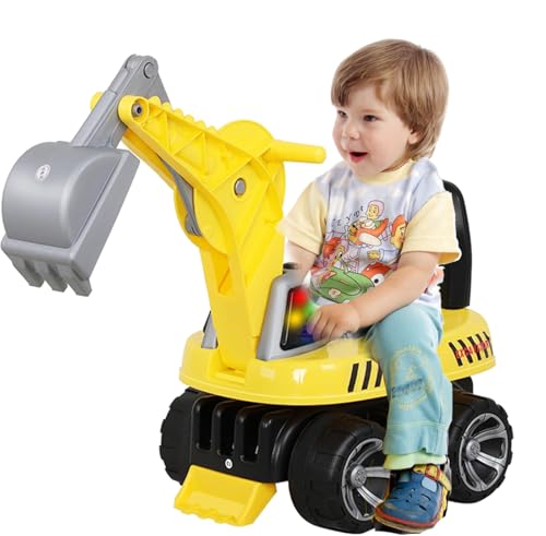 Kinder Sitzbagger mit drehbarer und Verstellbarer Schaufel, Bagger Spielzeug, Sandbagger, Schaufelbagger, Auto Kinderspielzeug Bagger mit Lichtern und Mehrfacher Musik für Kinder 3 4 5 6 7Jahre