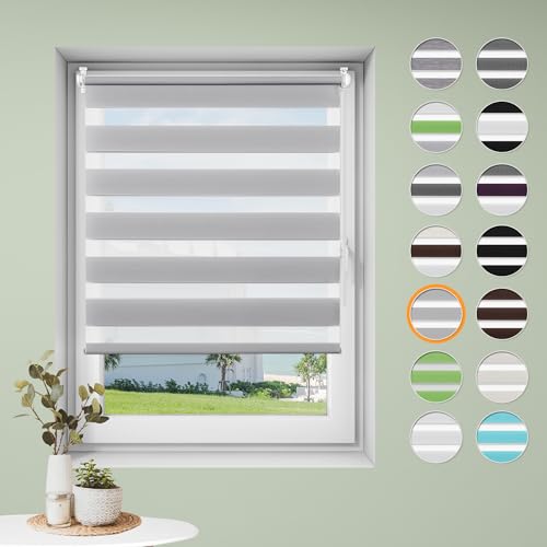 Doppelrollo klemmfix ohne Bohren B40 x H130cm-Stoffbreite 36cm Grau Rollos für Fenster Fensterrollo innen ohne Bohren Klemmrollo Rollo Springrollos Sonnenschutz & Sichtschutz