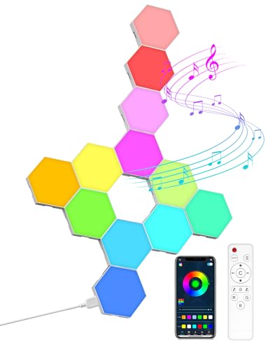 Hexagon LED Panels - 12 Stück Sechseck RGB Smart Wandleuchte Innen Kreative dekorative Hexa LED Light Panels Musik Sync für zimmer & Gaming Deko (weiß-12PCS)