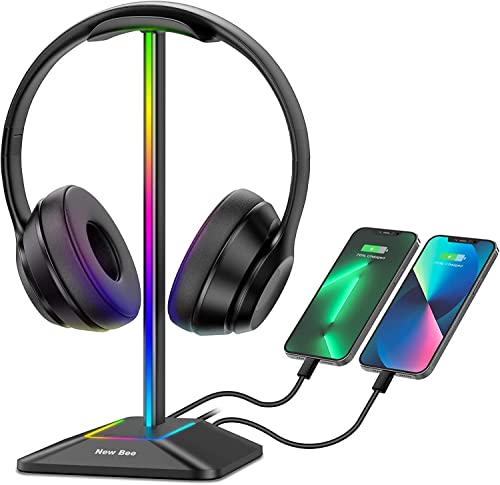 New bee Kopfhörer Ständer RGB Headset Halterung mit USB Typ-C Ladegeräten und Datenübertragung Universal Gaming Kopfhörer Halter für alle Kopfhörer(Schwarz)