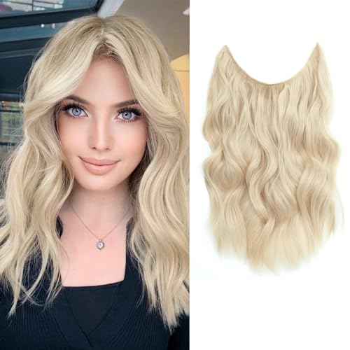 Ms Taj Invisible Secret Wire Extensions 30cm,Blond Kurz Haarverlängerungen mit Einstellbarer Größe Clips Synthetische lockige Haarteile für Frauen