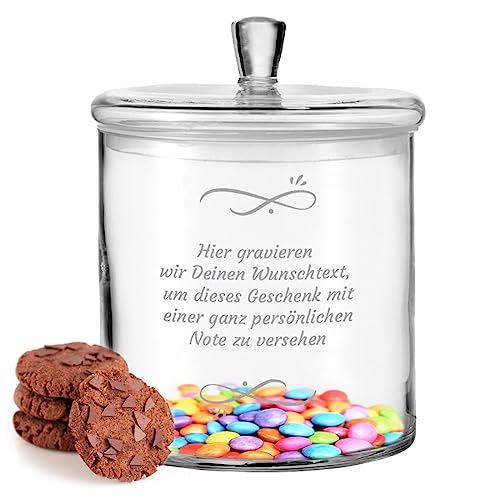 polar-effekt Leonardo Vorratsdose mit individueller Gravur - personalisiertes Keksglas mit Wunschtext - Keksdose als Geschenk für Frauen und Männer - passend zum Geburtstag und Weihnachten