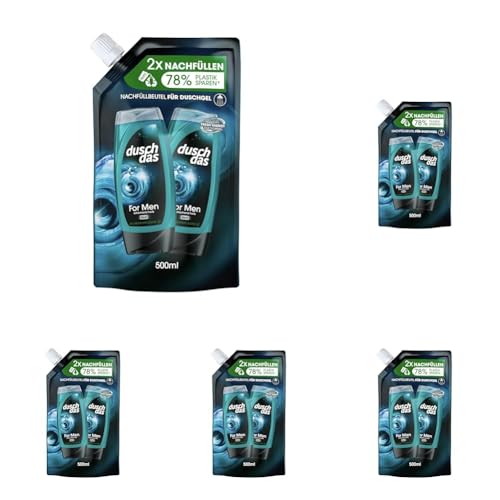 Duschdas 3-in-1 Duschgel & Shampoo For Men Nachfüllbeutel Duschbad mit Fresh-Energy-Duftformel sorgt für einen erfrischenden Start in den Tag 500 ml 1 Stück (Packung mit 5)