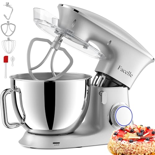 Küchenmaschine Knetmaschine 2000W 8,5L Facelle Teigknetmaschine Teigmaschine Rührmaschine mit Schneebesen, Knethaken, Rührbesen & Spritzschutz zum Backen, Kuchen, Kekse, Kneten, 6+P Geschwindigkeit