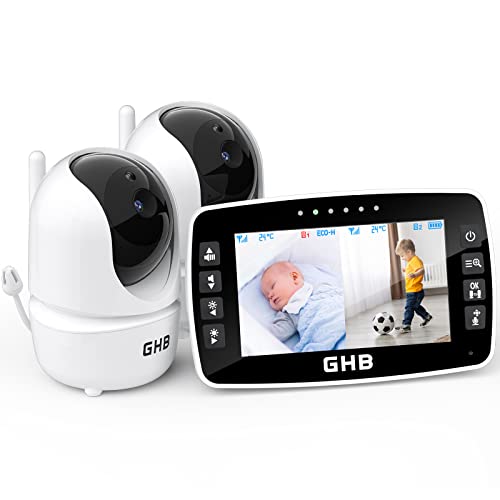 GHB Babyphone mit Kamera 4,3 Zoll Babyphone 350° Rotation Nachtsicht Videokamera mit 2 Kameras ECO Modus Babykamera LCD Bildschirm