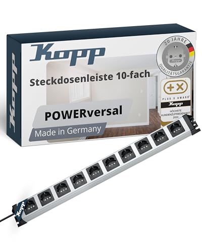 Kopp POWERversal 10-fach Steckdosenleiste, silber, 227120011, Grau, Schwarz