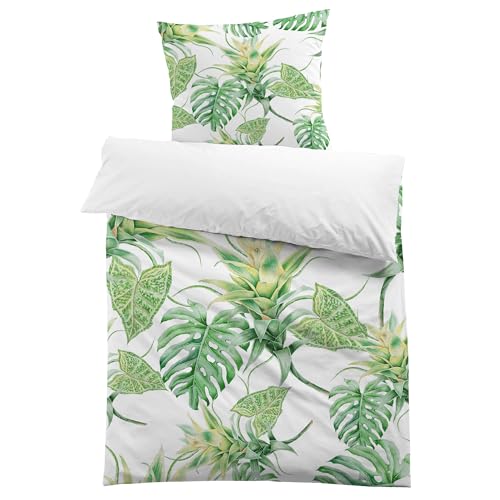 HOMHOMHA Bettwäsche 135x200 Grün Dschungel Botanisch Pflanze grüne Blätter Bettwäsche-Set Bettbezug 135x200cm und 1 Kissenbezug 80X80cm Geschenk zum Geburtstag Weihnachten