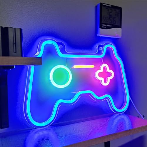 SOLIDEE Neon Sign Gaming Neon Schild Dimmbar Leuchtreklame LED Zimmer Deko Gamepad Leuchtschrift für Wand Game Room Spielzimmer jugendzimmer Bar Geschenk Party Dekoration(blau)