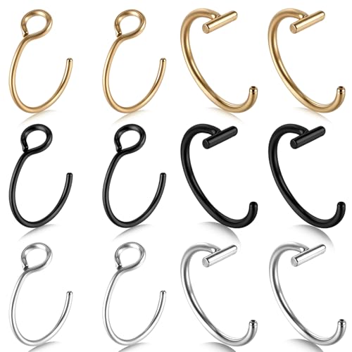Teaaha 12 Stück Fake Piercing Nase, Fake Lippen Piercing, Edelstahl Fakelippenpiercing, Fakepiercing Nase, Naselippe Ring Hoop Für Männer Damen(6 Stile)