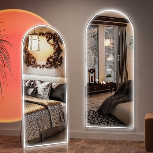 CASSILANDO 165x60 gewölbter Ganzkörperspiegel, LED Spiegel Ganzkörperspiegel mit Licht, Beleuchteter Bodenspiegel, Ankleidespiegel, Eitelkeitsspiegel für Schlafzimmer, Dimmen & 3 Farbmodi (weiß)
