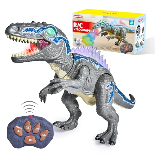 SYNCFUN Ferngesteuertes Dinosaurier-Spielzeug für Jungen und Mädchen im Alter von 3 4 5 6 7 Jahren, Laufender und Brüllender Realistischer T-Rex-Dinosaurier, Geburtstags