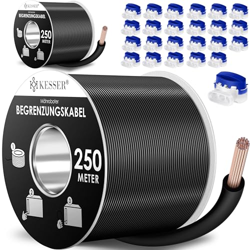 KESSER® Begrenzungskabel 500m + 24 Kabelverbinder für Mähroboter Rasenmäher Rasenroboter Zubehör Set Begrenzungsdraht Universal für Suchkabel kompatibel mit Gardena/Bosch/Worx/Einhell/Honda/ROBOMOW