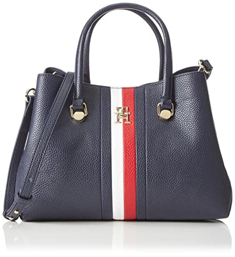 Tommy Hilfiger Damen Umhängetasche TH Emblem Small Satchel Corp Klein, Blau (Space Blue), Einheitsgröße