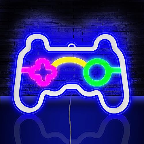 HOTUT Gamer LED Neonlicht,Spiel Leuchtreklame,Gaming Neon Schild , USB und Batterie betrieben Spielförmige Leuchtreklame für Internet Cafe Game Room Bar Party Deko