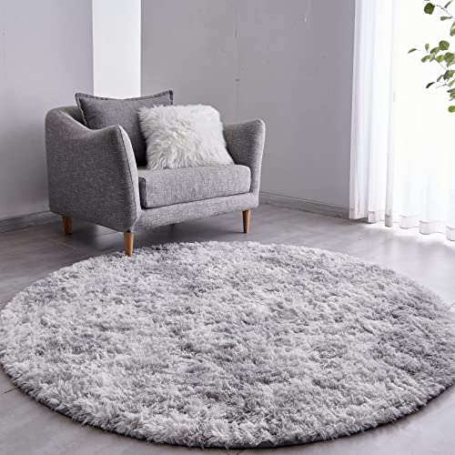 VOFUSHON Teppich Rund Hochflor Teppich Wohnzimmer Teppich Langflor Teppiche für Wohnzimmer flauschig Shaggy Schlafzimmer Bettvorleger Outdoor Carpet(Ø 100 cm Rund,hellgrau)