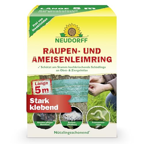 Neudorff Raupen- und AmeisenLeimring – Schützt Obst- und Ziergehölze gegen Schädlinge, die am Stamm hochkriechen, stark klebend und insektizidfrei, 5m, Grün