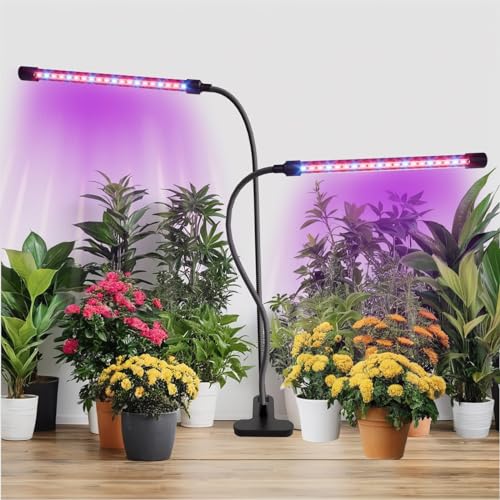 Uonekamo Pflanzenlampe LED Vollspektrum,2 Köpfe 40 LEDs Grow Lampe mit Zeitschaltuhr 3/9/12 Std, 360 °verstellbare Pflanzenlicht,Pflanzenbeleuchtung Innen,3-Color Changing, Simulation of Sunlight