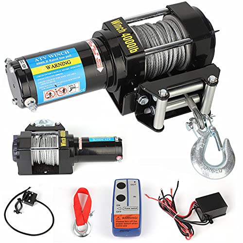 Trintion Elektrische Seilwinde 12V mit Funkfernbedienung und Handschalter Elektrisch Hebezug Seilhebezug Krandwinde Hebeseilzug Zugkraft 4000lbs 1818Kg für Quads Boot Atv und Auf Der Jagd